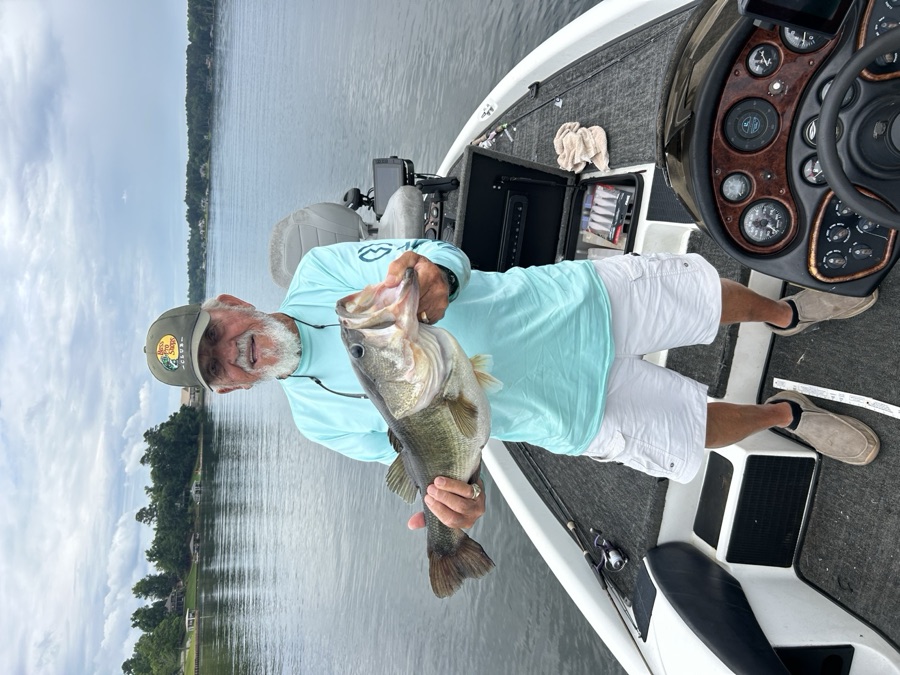 Captain Jim holding a giant bass caught this morning on Lake Sinclair